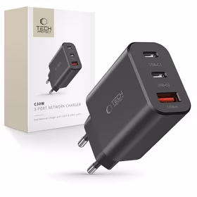"Tech-Protect NC30W" įkroviklis 2x USB-C PD 30W / USB-A QC 3.0 - juodas