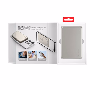 Forcell F-Energy Slim F5K9 išorinė baterija, suderinama su MagSafe, 5000 mAh, 15 W, QC 4.0, PD 3.0, Cloud Dancer