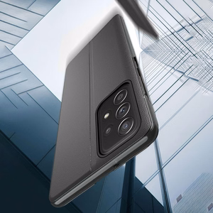 Eco Leather View dėklas telefonui elegantiškas dėklas su atvartu ir stovo funkcija Samsung Galaxy A73 mėlyna
