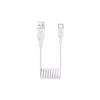 Puro 10W USB-A - USB-C spiralinis kabelis 1m - baltas