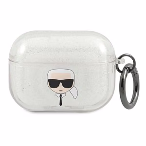 Karl Lagerfeld KLAPUKHGS AirPods Pro dėklas Glitter Karl's Head – sidabrinis