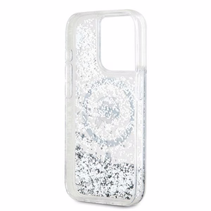 Karl Lagerfeld Skystas blizgutis Karl Head Magnetinis dėklas telefonui iPhone 15 Pro – permatomas