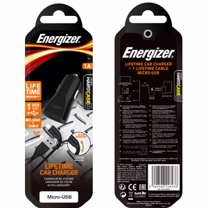 Автомобильное зарядное устройство Energizer HardCase DC1ALMCM, USB-A, 1 A, с кабелем Micro-USB, чёрный
