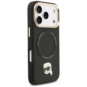 Karl Lagerfeld Big Strap Karl metalinio logotipo Magnetinis dėklas telefonui iPhone 17 Pro - juodas