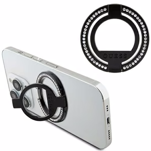 Guess MagSafe žiedinis stovas GUMRSALDGK juodas/juodas su brangakmeniais
