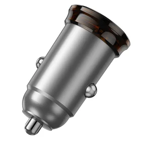 Automobilinis įkroviklis Hoco 2 x USB C QC PD 45W + kabelis USB C į Lightning NZ16B metalinis pilkas