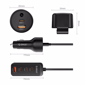 Orico ChargeClip 108W automobilinis įkroviklis 2x USB-A + 4x USB-C su spaustuku - juodas