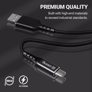 Crong Armor Link USB-C–USB-C laidas, 200 cm, 100 W PD, 5 A, juodas