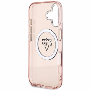 Guess IML Metal Mountain Logo Magnetinis iPhone 16 dėklas - rožinė