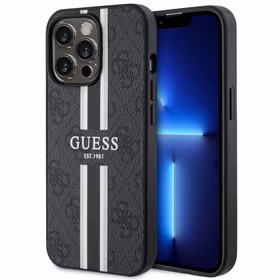 Guess GUHMP13LP4RPSK iPhone 13 Pro / 13 6.1" juodas/juodas kietas dėklas 4G Printed Stripes MagSafe