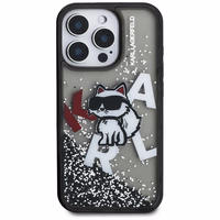 Karl Lagerfeld Liquid Glitter Choupette Logo deklas iPhone 16 Pro Max - juodas