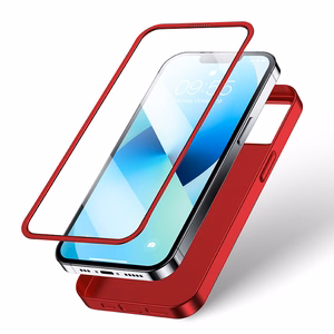 Joyroom 360 pilnas dėklas priekinis ir galinis dangtelis iPhone 13 + grūdintas stiklas apsauginis stiklas raudonas (JR-BP927 raudonas)