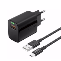 FONENG tinklo įkroviklis EU64 18W 1xUSB QC3.0 + laidas Micro juodas