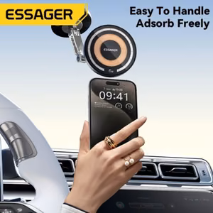 Car Holder Essager "Stand" black (15W / MagSafe Compatible) (magnetic / sticky pad)