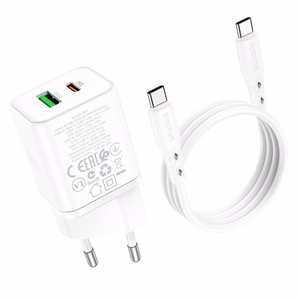 Įkroviklis Borofone BN7 20W USB-C/USB-A + USB-C to USB-C cable 1.0m baltas