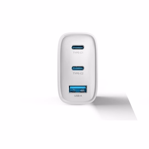 Devia wall įkroviklis Extreme PD GaN 65W 2x USB-C 1x USB baltas + laidas USB-C - USB-C laptop įkroviklis
