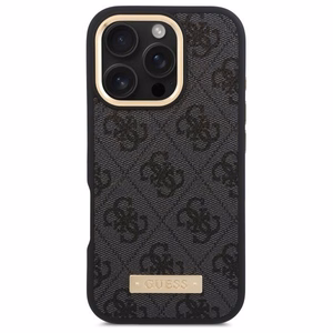 Guess 4G Logo Plate Magnetinis dėklas telefonui iPhone 16 Pro Max - juodas