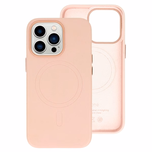 Magnetinis odinis dėklas telefonui Iphone 14 Pro Max šviesiai rožinis