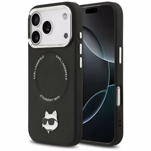 Karl Lagerfeld чехол для iPhone 17 Pro совместимый с MagSafe KLHMP17LPSMLRCHK (PU Choupette Pin) чёрный
