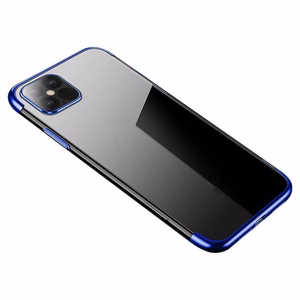 Permatomas dėklas TPU gelio dangtelis su metaliniu rėmeliu Samsung Galaxy S22 Ultra mėlynas
