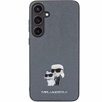 Karl Lagerfeld KLHCS24SPSAKCMPG S24 S921 kietasis dėklas telefonui pilkas Saffiano Karl & Choupette Metal Pin