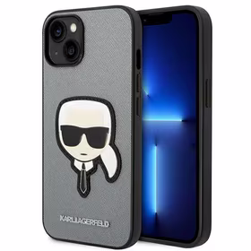 Karl Lagerfeld Saffiano Karlo Galvos Pleistras dėklas iPhone 14 - sidabrinis