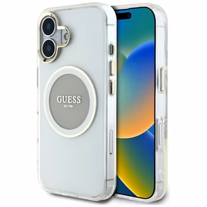 Guess IML Metal Colored Circle Classic Logo Magnetinis dėklas telefonui iPhone 16 - pilkas