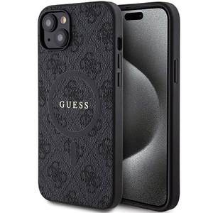 Dėklas Guess PU Leather 4G Colored Ring MagSafe Apple iPhone 15 juodas