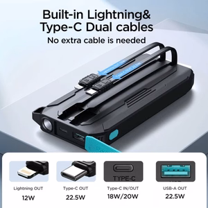 Išorinė baterija Joyroom JR-L017 juodas 10000mAh 22.5W (PD / QC3.0) + integruotas 2in1 laidas