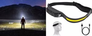 Žibintuvėlis ant galvos COB +XPE, su judesio jutikliu, 350lm, IPX4, USB-C
