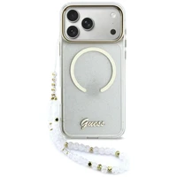 Guess IML Glitters Script Strap MagSafe Case for iPhone 17 Pro Max - Clear