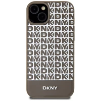 DKNY Odinis spausdintas raštas metalinis logotipas Magnetinis dėklas iPhone 15 / 14 / 13 - ruda
