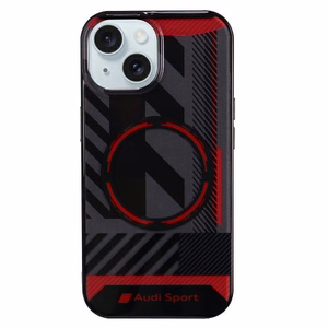 Audi IML Sport Magnetinis dėklas telefonui iPhone 15 / 14 Plus Plus 6.7" juodas/juodas kietas dėklas AU-IMLMIP15M-RSQ/D2-BK