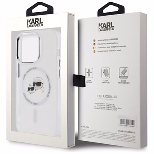 Karl Lagerfeld IML Metal Karl & Choupette Head MagSafe Dėklas telefonui iPhone 14 Pro - baltas
