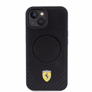 Ferrari FEHMP15SPTEK iPhone 15 6.1" juodas/juodas kietas dėklas Carbon Metal Logo MagSafe