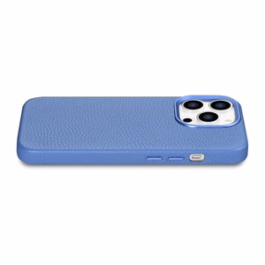 iCarer Litchi Premium odinis dėklas iPhone 14 Pro Max Magnetinis odinis dėklas su MagSafe Šviesiai mėlynas (WMI14220712-LB)