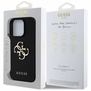 Guess grūdėtas didelis 4G logotipas mažas klasikinis logotipas dėklas iPhone 16 Pro Max - juodas