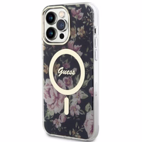 Guess GUHMP14XHCFWSK iPhone 14 Pro Max 6.7" juodas kietas dėklas Flower Magnetinis