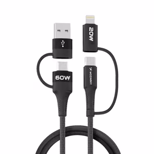 Wozinsky WNBAA кабель 4 в 1 2x USB-C 1x USB-A 1x Lightning 60W 1м - чёрный