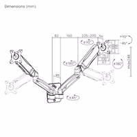Dviejų 17”-32” monitorių spyruoklinis sieninis laikiklis, juodas