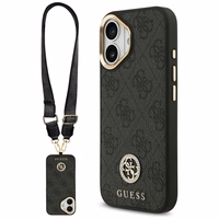 Guess 4G Strass Logo & Big Strap Metal Buttons Magnetinis dėklas iPhone 17 - juodas