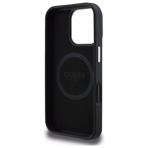 Guess GUHMP16XPGTSPSK iPhone 16 Pro Max 6.3" juodas/juodas kietas dėklas Grained Triangle Magnetinis
