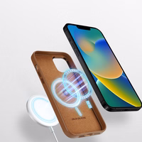 Dux Ducis Grit odinis dėklas iPhone 14 Plus Elegantiškas dirbtinės odos dėklas (MagSafe suderinamas) Rudas