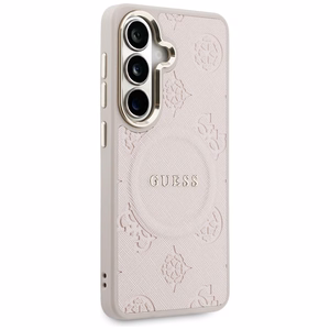 Guess dėklas Saffiano Peony Embossed Ring MagSafe skirtas Samsung Galaxy S26 rožinis
