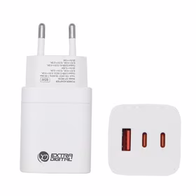 Kroviklis EXTRA DIGITAL GaN 2x USB Type-C, USB Type-A: 65W, PPS