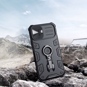 Nillkin CamShield Armor Pro dėklas iPhone 14 Plus dėklas šarvuotas dėklas su kameros apsauga ir žiediniu stovu juodas