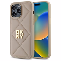 DKNY Quilted Stack Logo dėklas telefonui iPhone 14 Pro - smėlio spalvos
