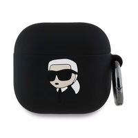 Karl Lagerfeld silikoninis Karl galvos 3D dėklas AirPods 4 - juoda