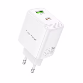 Borofone sieninis įkroviklis BN30 Cargador GaN - USB + Type C - QC 3.0 PD 45W baltas