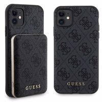 Guess 4G Metal Logo dėklas telefonui rinkinys iPhone 11 + 5000mAh Magnetinė išorinė baterija - juoda